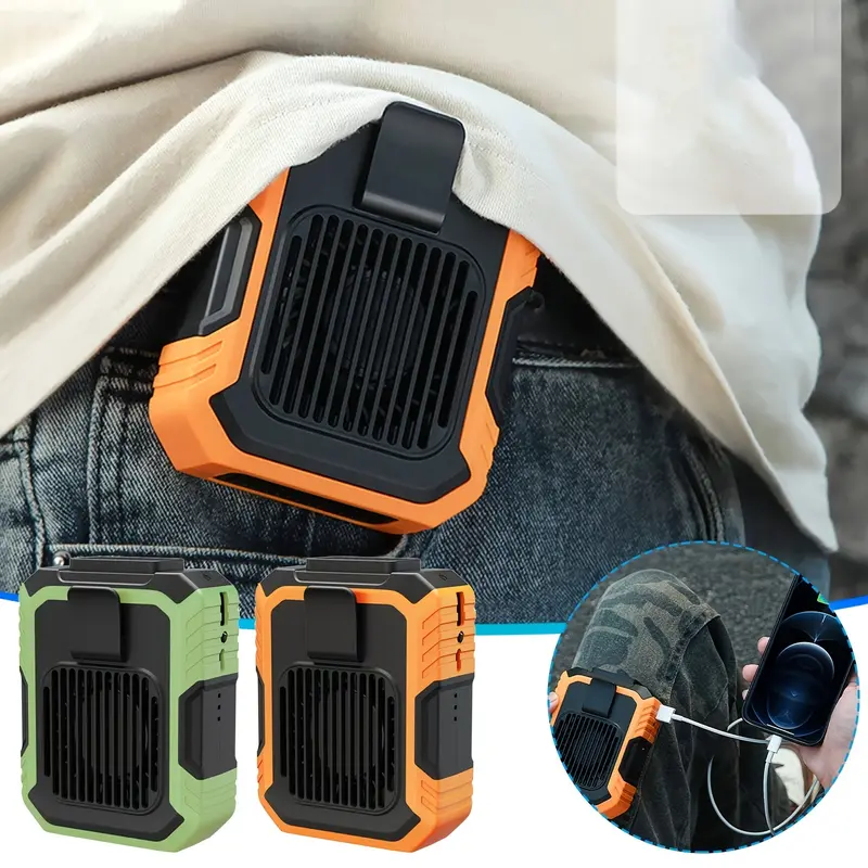 Clamp-On Portable Waist Fan, 4000mAh USB Rechargeable Wearable Personal Cooler with LED Light, Multi-Use Design for Under-Shirt, Belt or Neck, Ideal for Outdoor Camping, Clamp-On Portable Fans