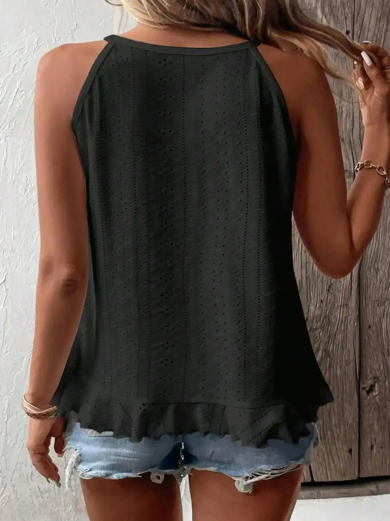 [Plus Size] Solid Color Eyelet Embroidery Cami Top, Casual Elegant Sleeveless Knit Top for Daily Wear, versatile piece, trending now, chic look, must-have style, wardrobe staple