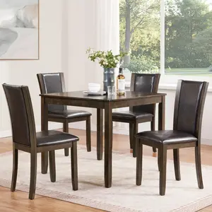 5-Piece Dining Table Set with Chairs, Wooden dining table set for 4 people, Farmhouse Rustic Style 4 Person Dining Table Set for Dining Room, Kitchen, Dark Walnut