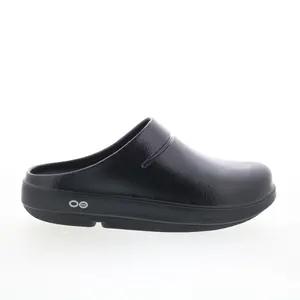 Oofos Oocloog Luxe 1201 Mens Black Leather Slip On Clogs Slippers Shoes