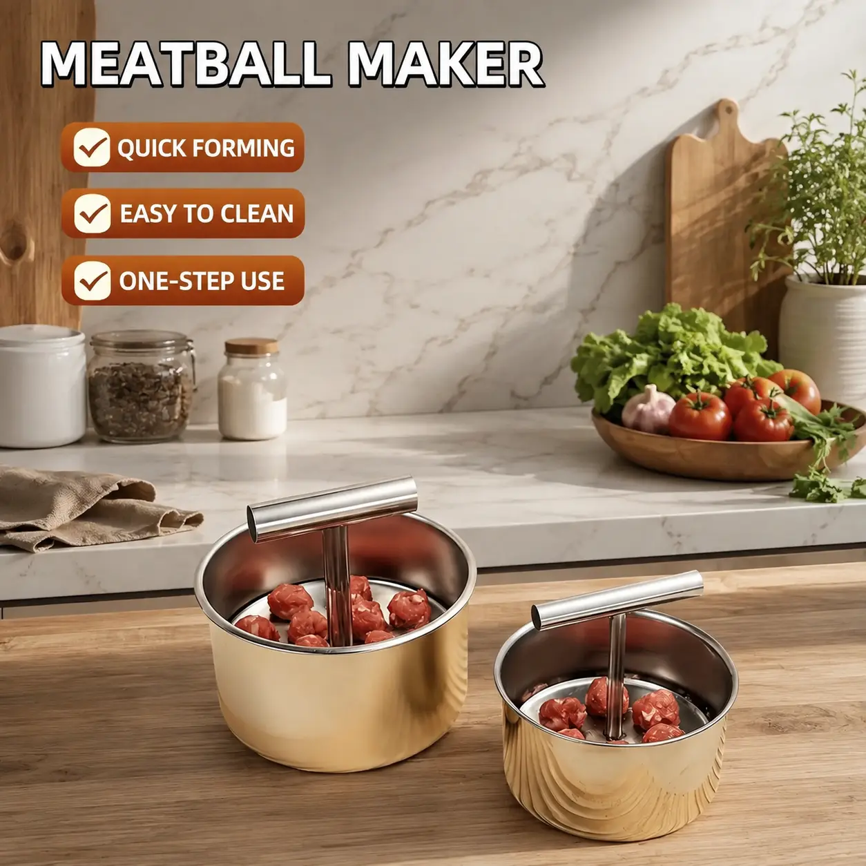 Stainless Steel Manual Meatball Maker Tool - 6/12 Ball Mold, Home Kitchen Cooking Utensil