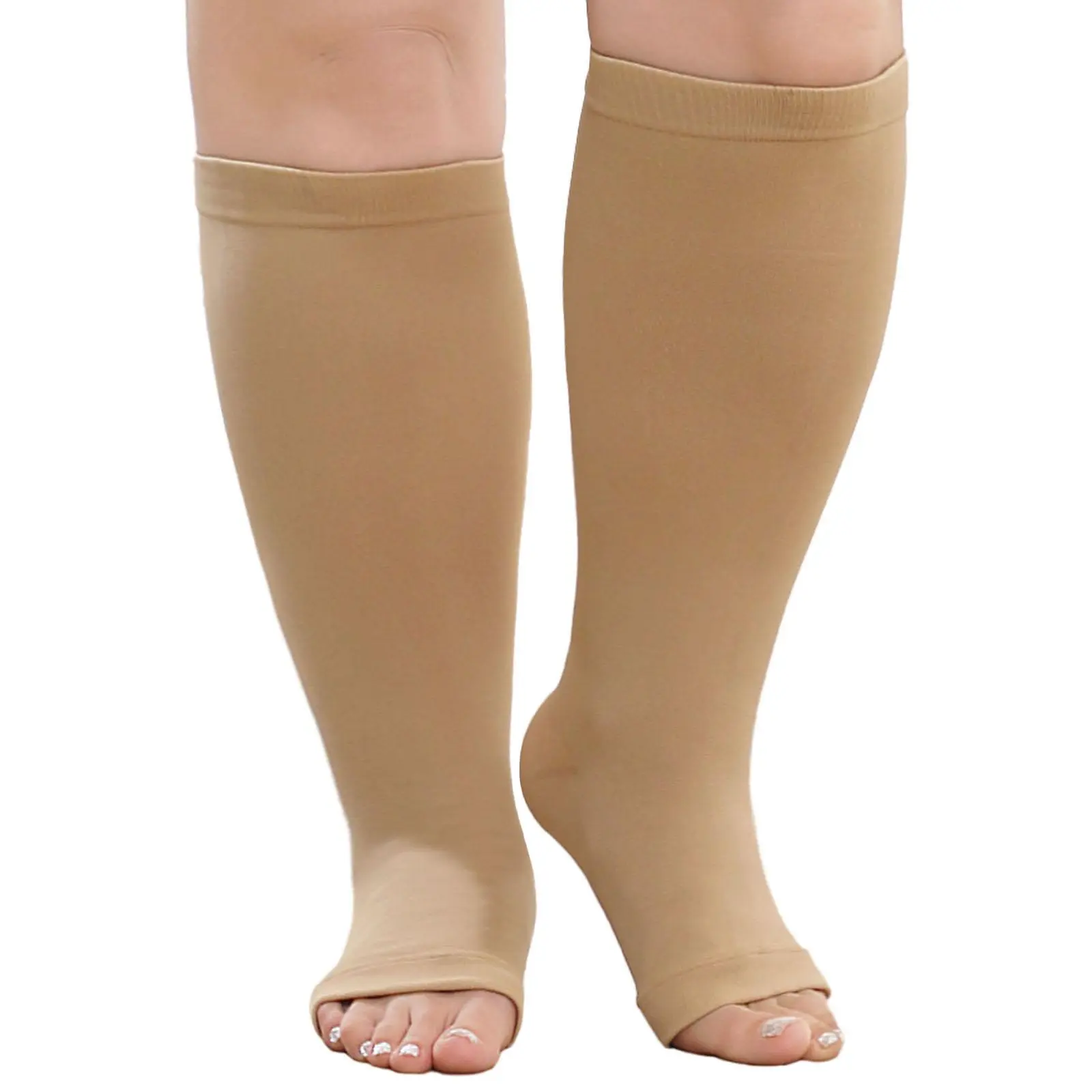 Plus Size Open Toe Compression Socks 20-30mmHg, Wide Calf for Men and Women, Circulation Relief, Edema & Varicose Veins Support, for Nursing, Travel, Running, Sports Recovery, Pregnancy, Daily Wear, Long Sitting, Standing All Day, Flying (2 Pairs)