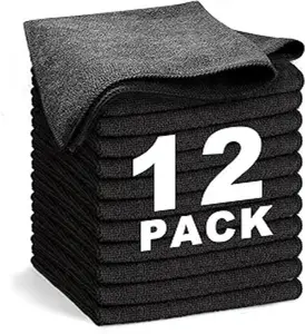 Black Microfiber Cleaning Cloth 13x13 Ultra Soft Absorbent Microfiber Rags for Housekeeping 12 Pack Lint Free Reusable Washable Cleaning Supplies