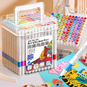 Waterproof Acrylic Markers, Washable, Fade-Resistant, Stackable, 120/100/80/60/48/36/24 Colors, Bucket Set for Elementary Students