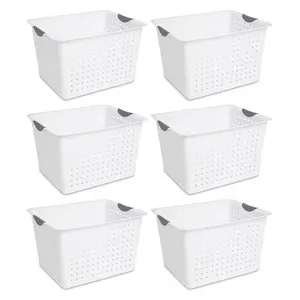 Sterilite Large Deep Durable Ultra Plastic Storage Basket Tote, White (6 Pack) Organiser Set