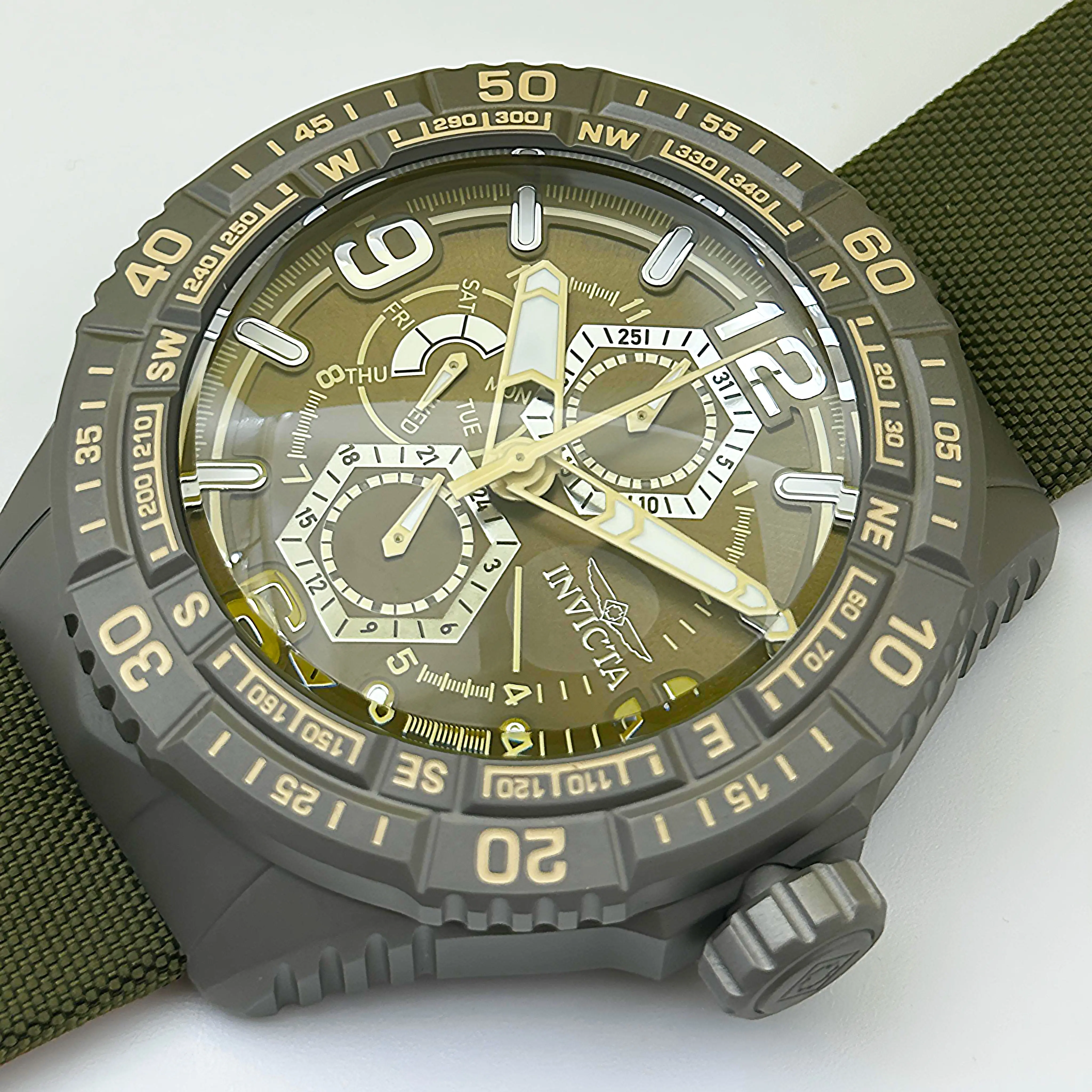 Invicta Men's Sport Watch - Military-Inspired Style, Tactical Chronograph Glow-in-the-Dark Multifunction Round Quartz Watch, Rugged Case, Multi-Function Dial, for Outdoor Sports, Tactical Quartz Watches, Chronograph Quartz Watches