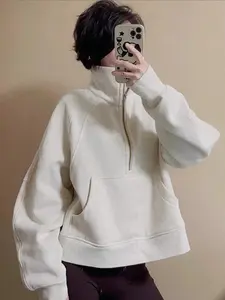 Women's High Neck Thickened Sweatshirt, Sporty Half-Zip Loose Fit Long Sleeve Jacket, Fall Winter Running Fitness Yoga Wear, Gym Yoga Tops