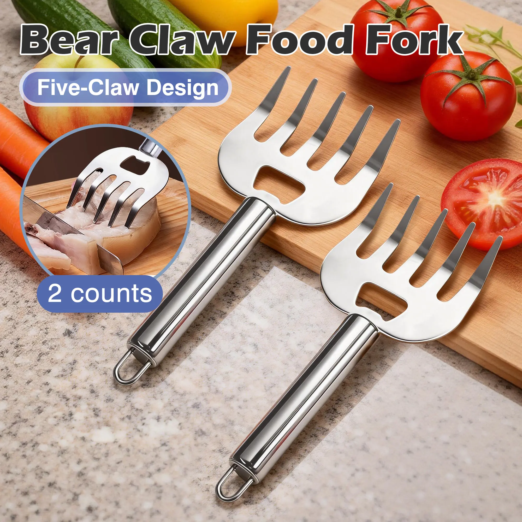 2 Counts bear paw food forks, secure grip handle for lifting meat