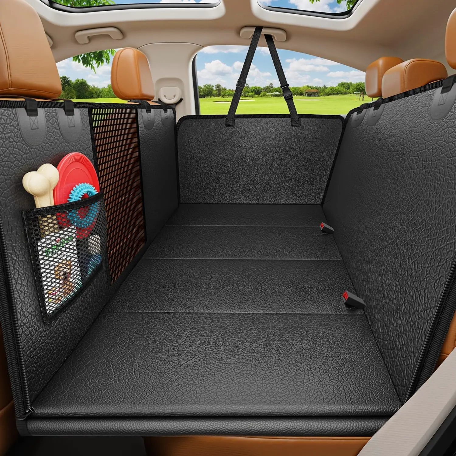 Hard Bottom Dog Car Hammock Cover - 100% Waterproof, 600D Heavy Duty Solid Fabric, Zipper-Equipped, Scratch-Proof, Non-Slip Protector for Cars, Trucks, SUVs to Guard Seats