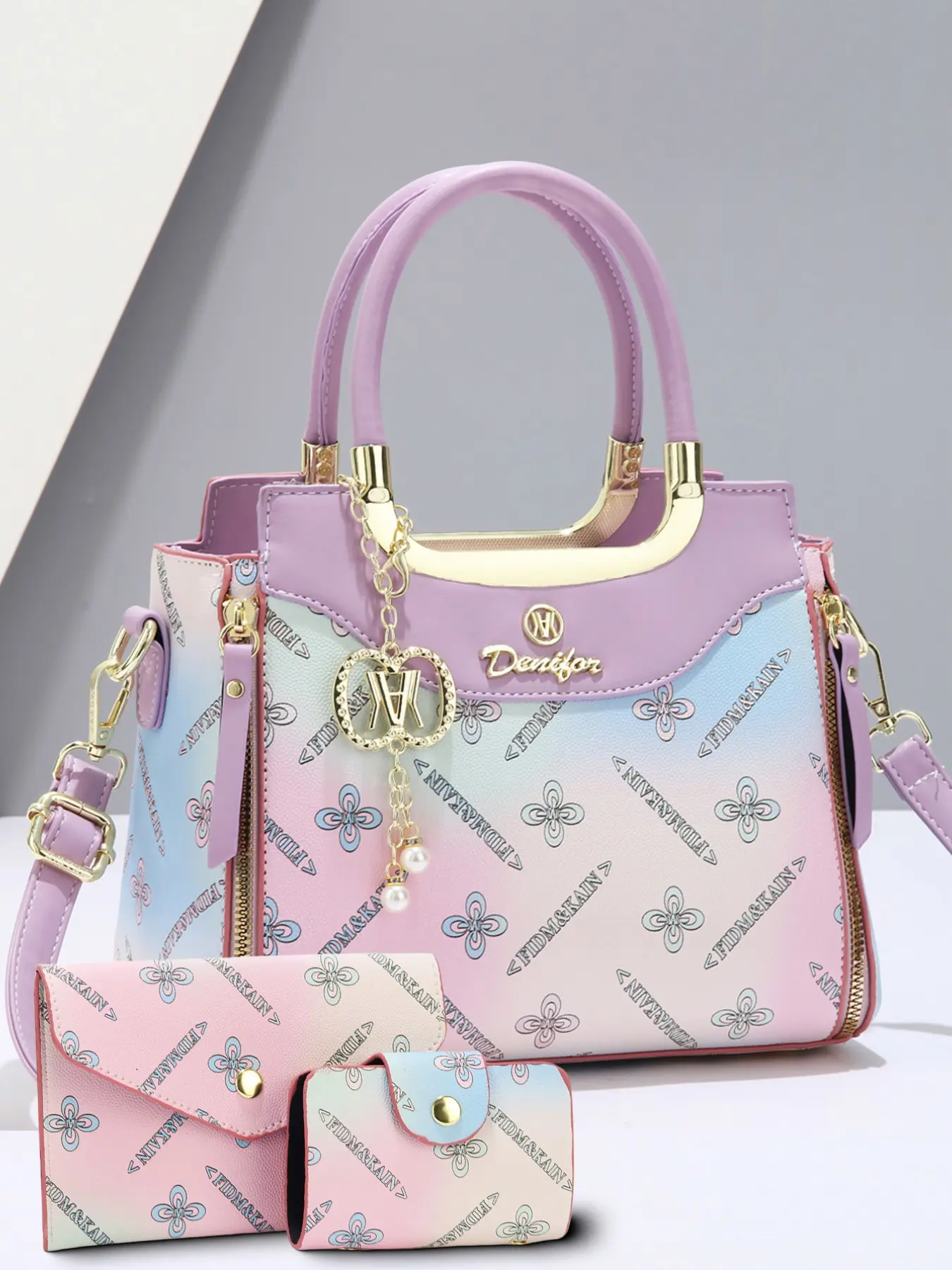 Fashionable High-End 3-Piece Tote Bag Set, Vibrant Colorful Geometric Print for Casual All Seasons, Stylish Women's Handbag Collection