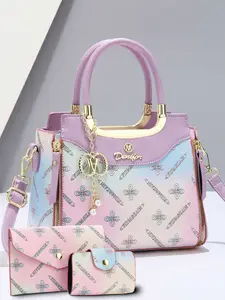 Fashionable High-End 3-Piece Tote Bag Set, Vibrant Colorful Geometric Print for Casual All Seasons, Stylish Women's Handbag Collection