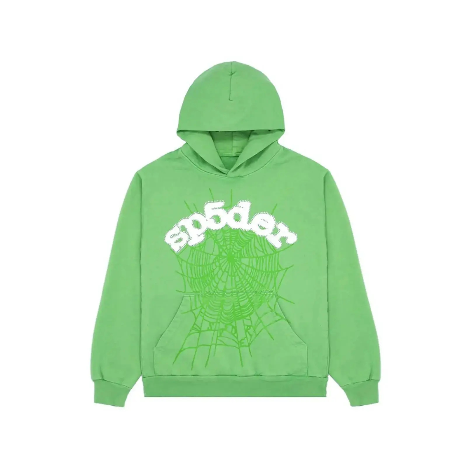 Men's Sp5der Worldwide Rhinestone Hoodie - Slime Green, SS23 Collection