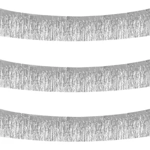 3 Packs 30 Feet Metallic Foil Fringe Garland Tinsel Streamers，Shiny Silver Wall Hanging Tinsel Fringe Banners for Wedding Birthday Party Decoration Halloween Christmas New Year