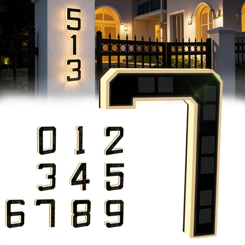 9inch Solar House Numbers Light, Lighted House Numbers Sign Plaque Address Numbers for Houses IP54 Waterproof LED Solar Powered Address Sign for Houses Mailbox Street Yard