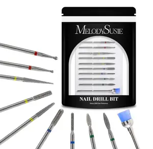 MelodySusie 10pcs Nail Drill Bits Set, 3/32 Inch Diamond Cuticle Nail Bits Kit for Nail Drill E-File, Manicure Pedicure Remover Tools for Acrylic Gel Nails, Salon Home Nail Care Supplies, Silver