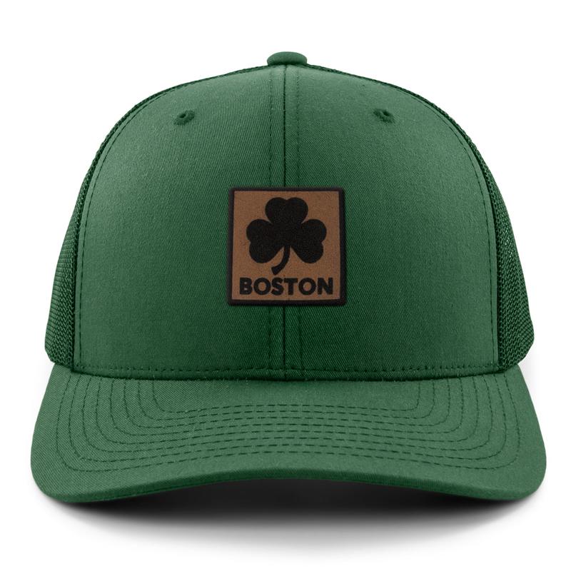 Boston Shamrock Leather Patch Classic Snapback Trucker Hat