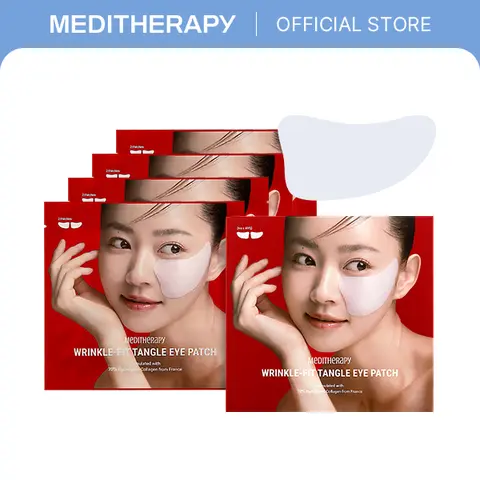 MEDITHERAPY Official Wrinkle-Fit Tangle Mega Collagen Eye Patch (8EA/4 Pairs) - Vegan, Unscented Anti-Age Female Skincare - For Sensitive, Normal (All Skin Types) - Dark Circles, Puffy Eyes Fix - Deep Hydration, Firming for Night Routine