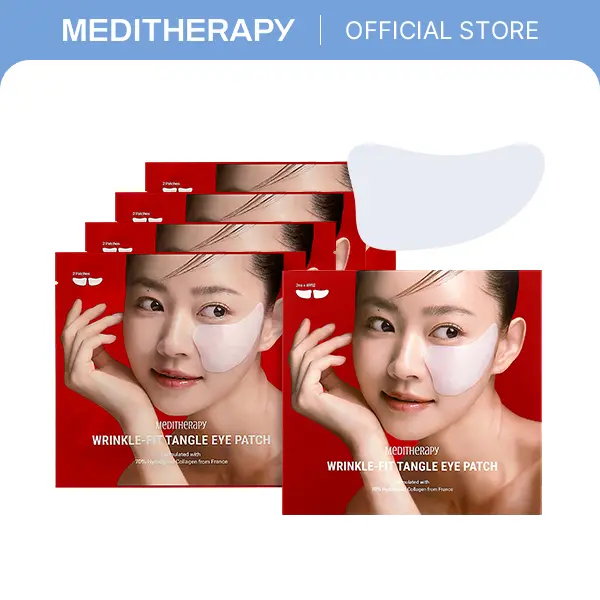 MEDITHERAPY Official Wrinkle-Fit Tangle Mega Collagen Eye Patch (8EA/4 Pairs) - Vegan, Unscented Anti-Age Female Skincare - For Sensitive, Normal (All Skin Types) - Dark Circles, Puffy Eyes Fix - Deep Hydration, Firming for Night Routine