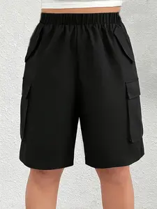 Plus Size Curvy Women's American Street Style High Waist A-Line Cargo Shorts, Slimming Loose Fit, Casual Fashion Pants for Daily Wear