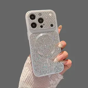 Women's Magnetic Glitter Sequins Phone Case with Large View Window - Compatible with iPhone 13, 14, 15, 16 Pro, 17, 17 Pro Max