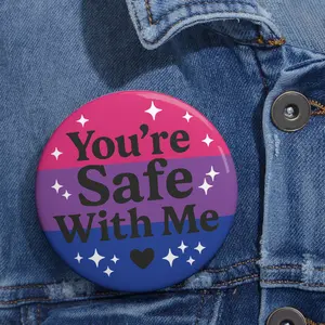 You're Safe With Me Bi Pride Button - Bisexual Flag LGBTQ+ Ally Pin, Queer Support Gift, Safe Space Badge, Bi Visibility Pride Pin