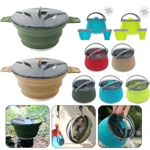 Outdoor Silicone Kettle Foldable Portable Camping Cook Pot Saving Space Collapsible Cooker Pot Heat Resistant for Outdoors