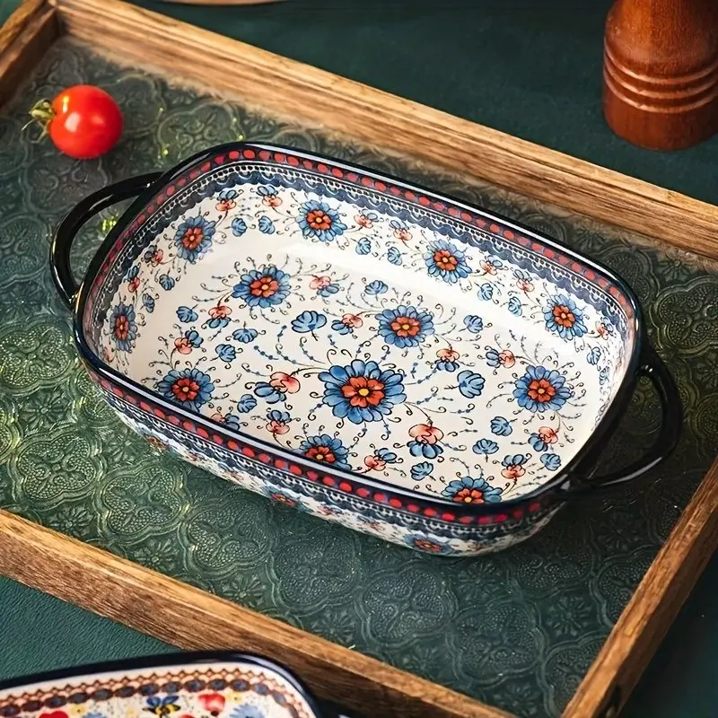 Ceramic Baking Dishes, High Quality Bakeware, Blue Floral Design, Perfect for Holiday Meals, Microwave & Dishwasher Safe, Ideal for Turkey, Seafood, Lasagna, Bakeware