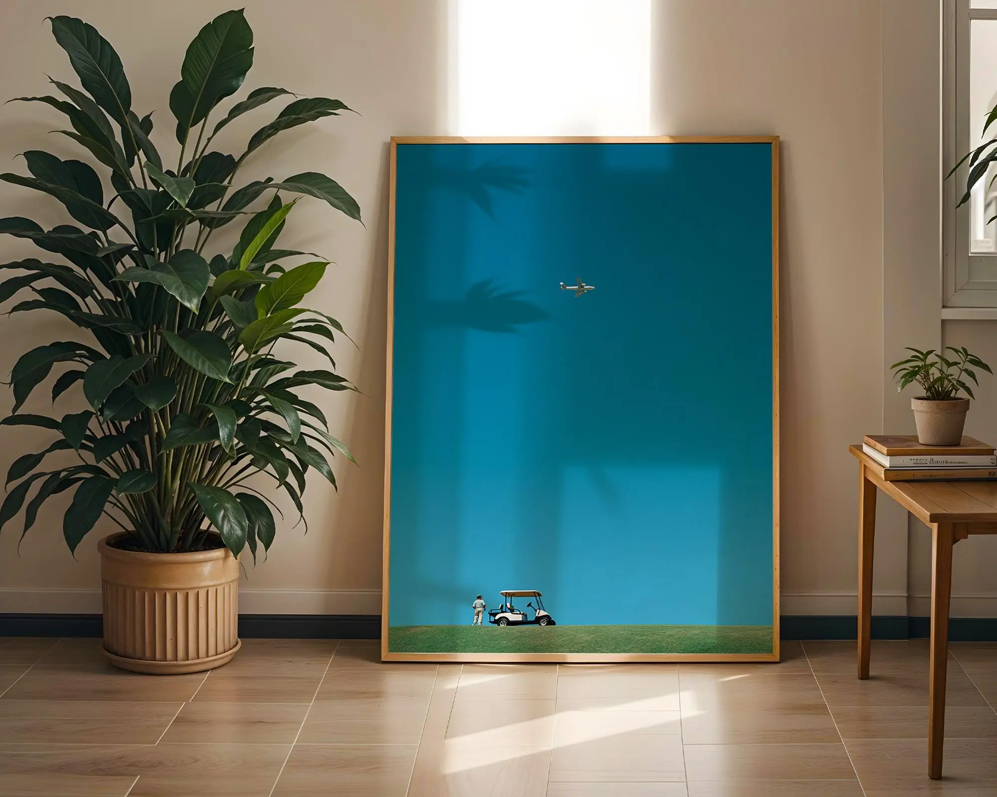 [Sale Up To 50%][No frame, Free Ship] Minimalist Golf Course Airplane Print  Bright Blue Sky Sport Poster  Retro Style Golf Cart Wall Decor  Aviation & Golf Gift
