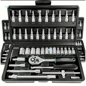 46 Pieces 1/4 inch Drive Socket Ratchet Wrench Setwith Bit Socket Set Metric and Extension Bar for AutoRepairing and Household with Storage case