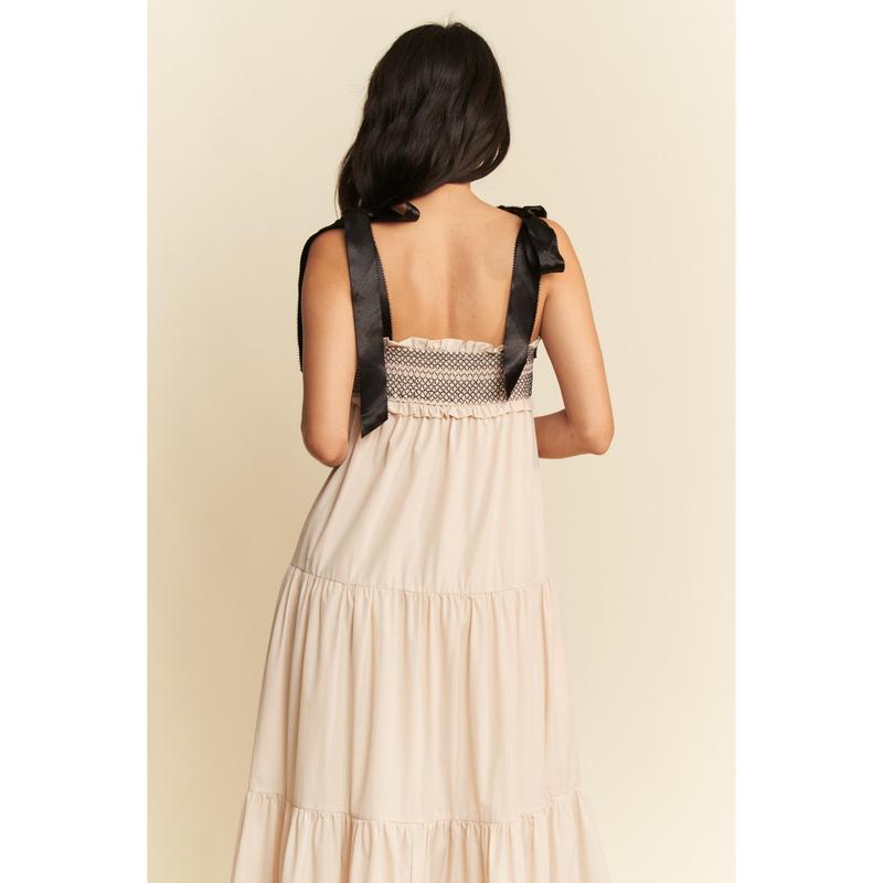 Davi & Dani Smocked Bodice Maxi Dress