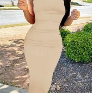 Tawny Brawn Tan Colored Sundress - Ankle Length Maxi with Halter Neck, Machine Washable Casual Style. Size XL