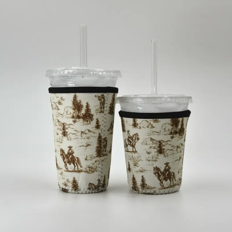 Western Cowboy Coffee Sleeve | Reusable Neoprene Iced Coffee Cup Cover 16-24oz Cowboy Print Eco-Friendly Insulator for Grande & Venti Cups