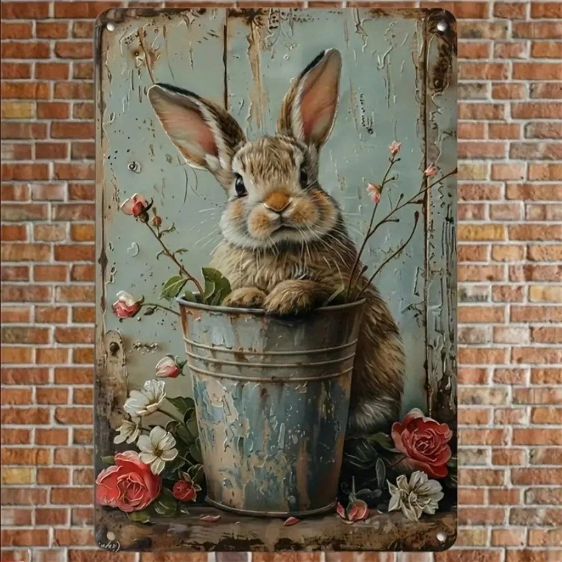 Vintage Rabbit Design Metal Sign, Creative Wall Art, Artwork for Walls, Wall Decor Ornaments for Home Living Room Bedroom Kitchen Coffee Shop Farmhouse, Artistic