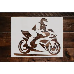 Motorcycle and Rider Stencil - Art and Wall Stencil
