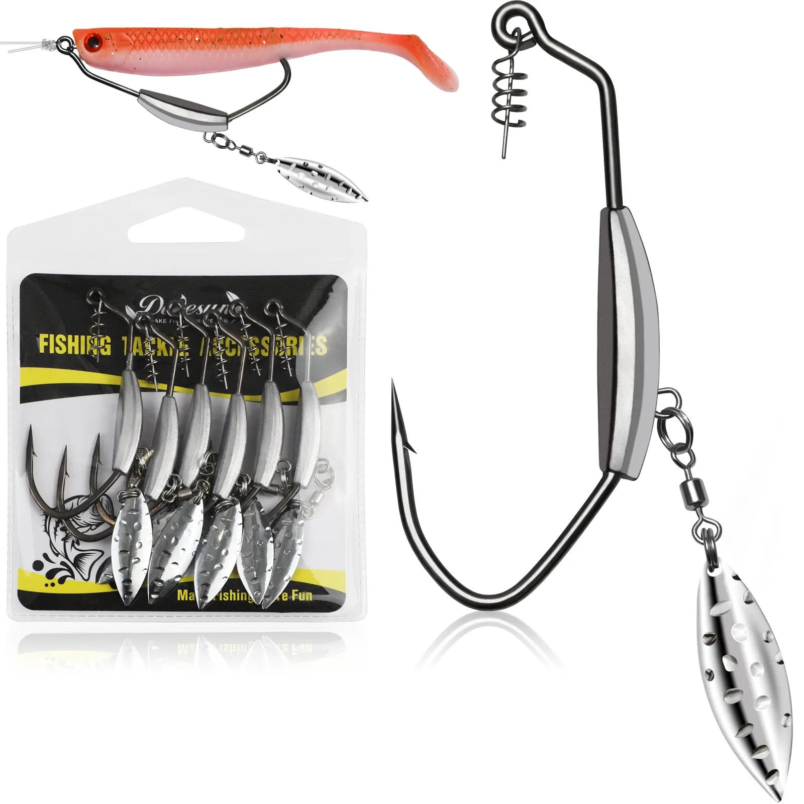 12PCS/44PCS Weighted Swimbait Hooks 3/0 4/0 5/0 V Bend Design for Bass Fishing Saltwater Freshwater Weedless Hooks with Screw-lock Bait Keeper and Keel-shaped Weight