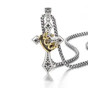 Titanium Steel Crown Cross Necklace Golden/Silver Two-tone Men's and Women's Daily Prayer Jewelry Anniversary Holiday Special Gift