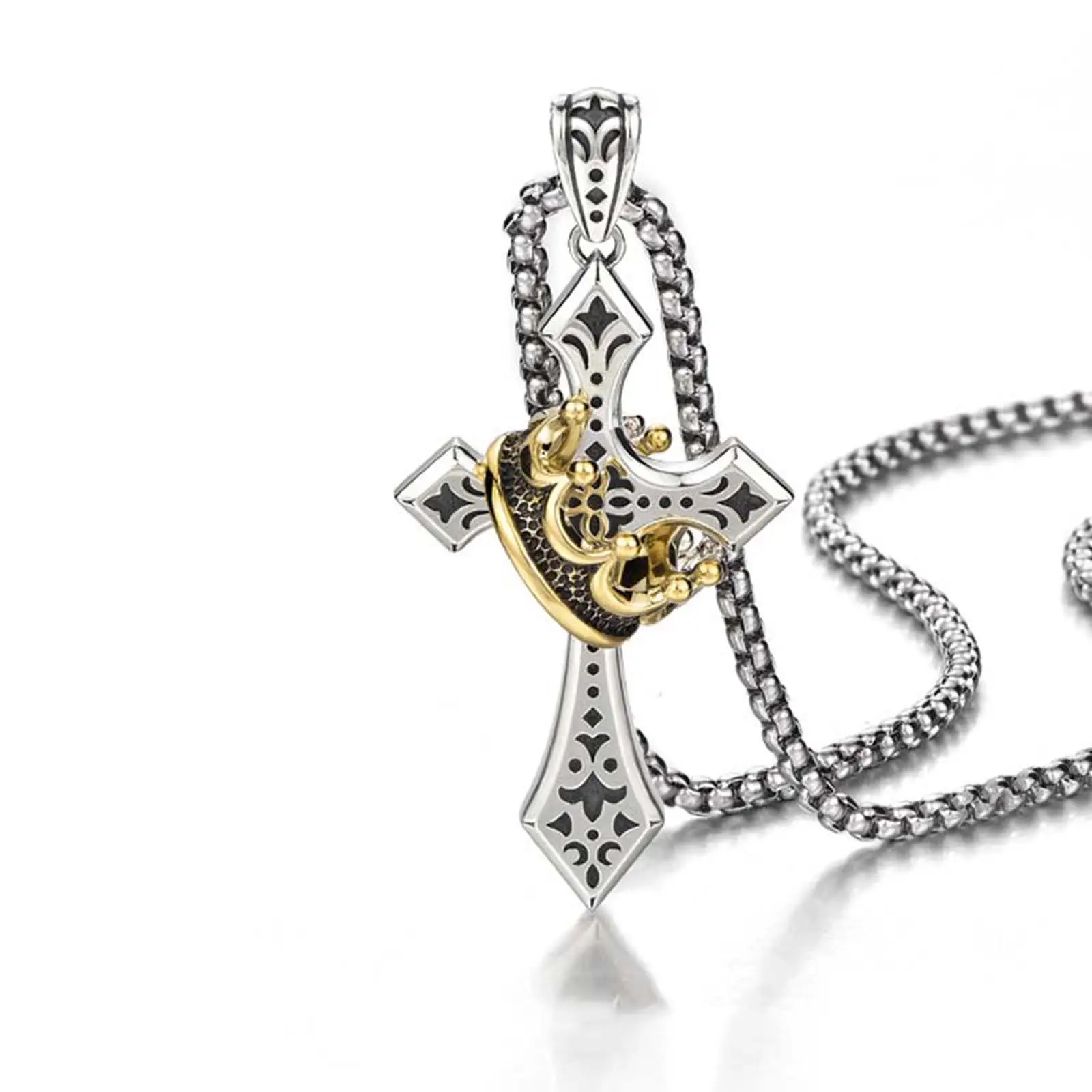 Titanium Steel Crown Cross Necklace Golden/Silver Two-tone Men's and Women's Daily Prayer Jewelry Anniversary Holiday Special Gift