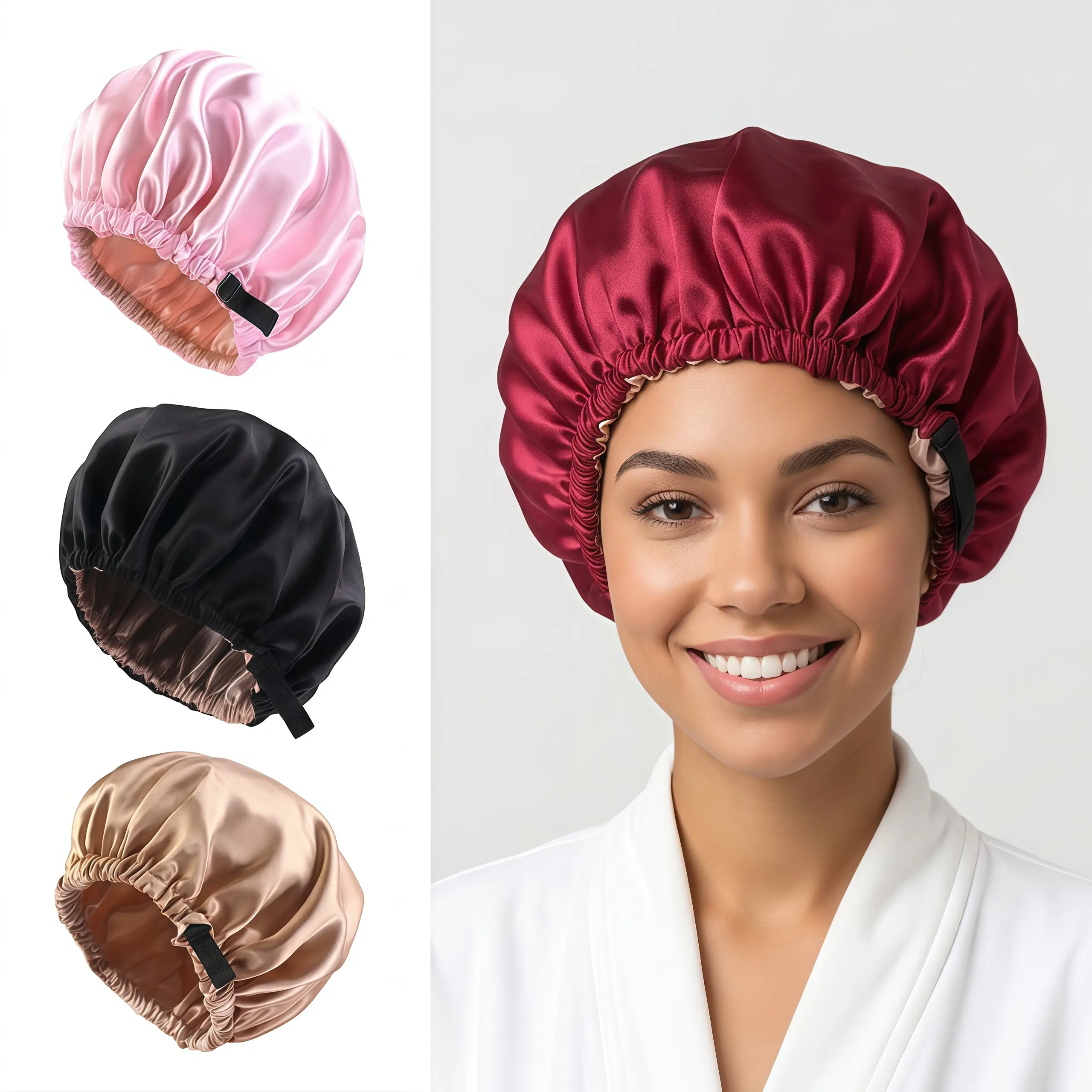Unisex Luxurious Adjustable Satin Sleeping Bonnet - Broadband High-Elasticity Band, Haircare Heatless Reusable Waterproof Cap, Home Sleep Hair Protection Comfort Wrap (Sports & Outdoor Accessory Hat)