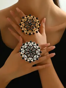 Elegant Multi-Layer Gemstone Flower Statement Ring, Metal Petal Edge Design, Perfect for Parties/evening Events/instagram Photoshoots