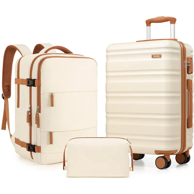 MIUSSE 3-Piece ABS Luggage Set with Carry-On Spinner Suitcase, TSA Lock, Backpack & Travel Bag