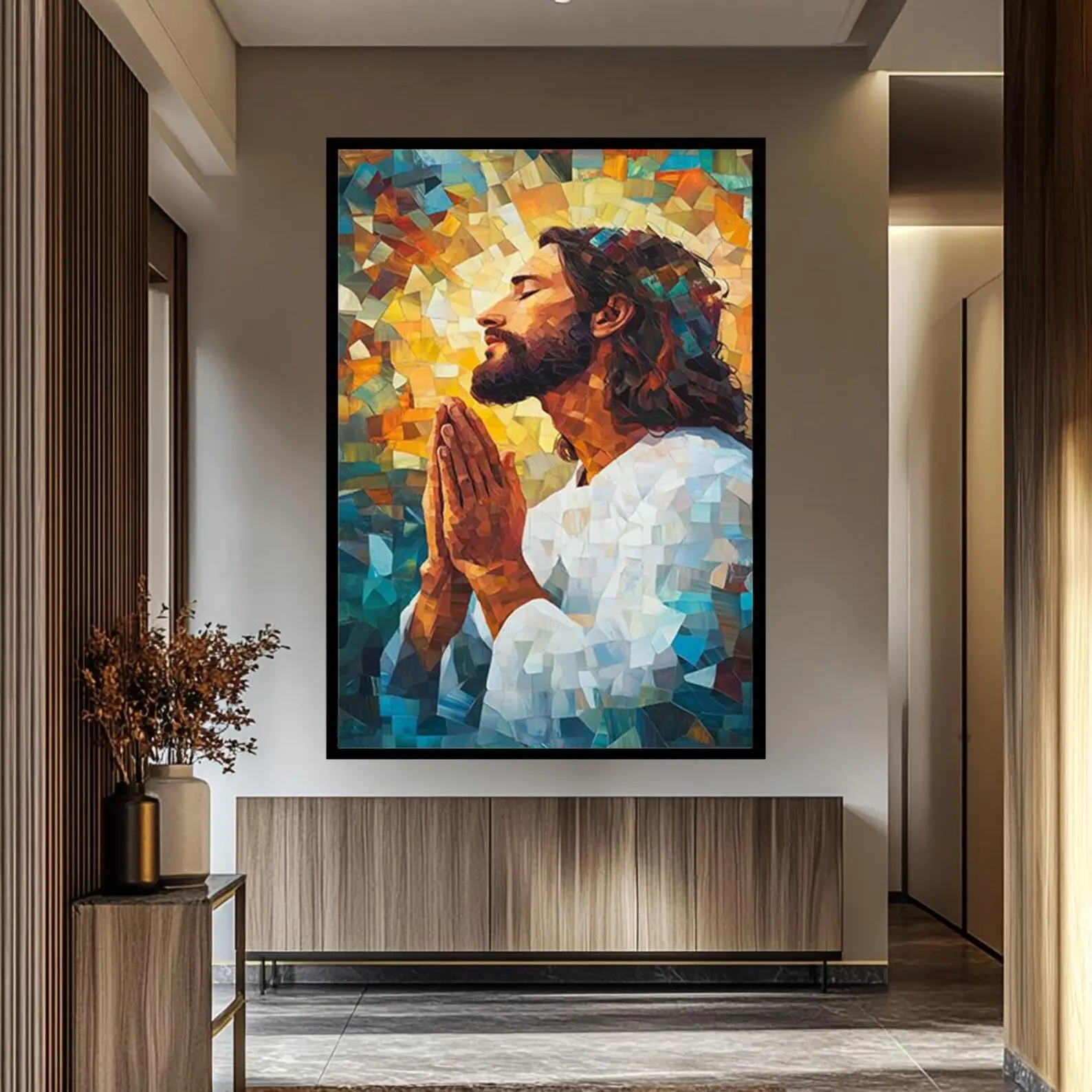 Jesus Christ Praying Art, Abstract Christian Wall Decor, Modern Religiousr Poster, Jesus Shepherd Easter Poster Home Decor