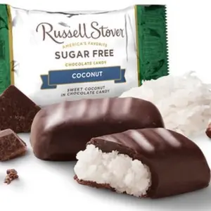 Individually Wrapped Russell Stover Sugar Free Chocolate Covered Coconut Candy 1/4 Pound - Sweet Coconut Bon Bons in Chocolate Candy