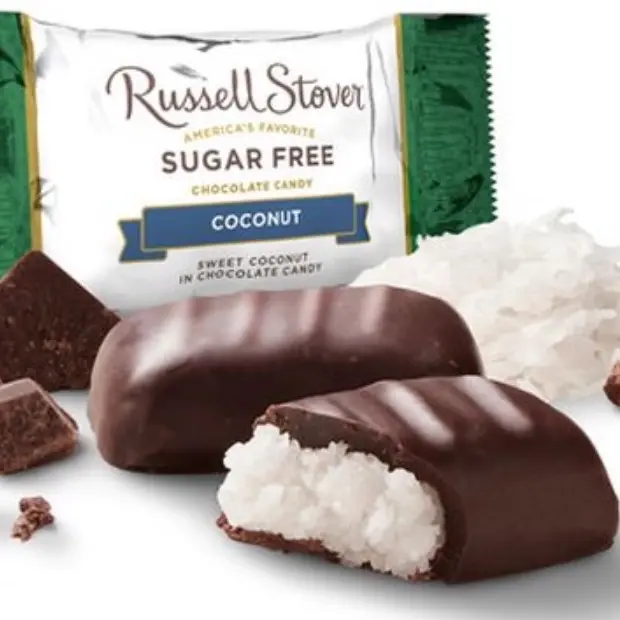 Individually Wrapped Russell Stover Sugar Free Chocolate Covered Coconut Candy 1/2 Pound - Sweet Coconut Bon Bons in Chocolate Candy