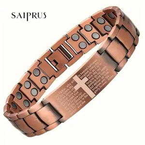 SAIPRUS Men's Bracelets - Cross. Adjustable pure copper magnetic bracelet, the perfect gift for your boyfriend. Effective magnetic force up to 3500 gauss. - Gift box packaging - Stylish and modern accessory gift.
