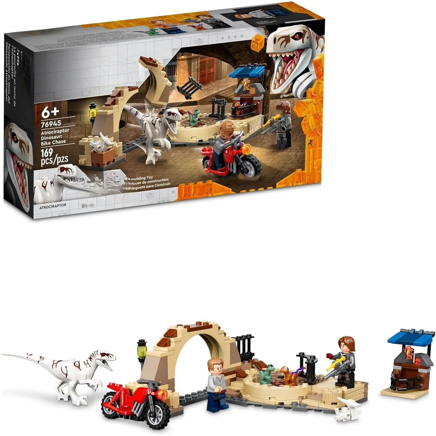 Jurassic World Atrociraptor Dinosaur: Bike Chase Set 76945, Dinosaur Toys for Boys, Girls, Kids Age 6 Plus, with 3 Dino Figures and Toy Motorcycle