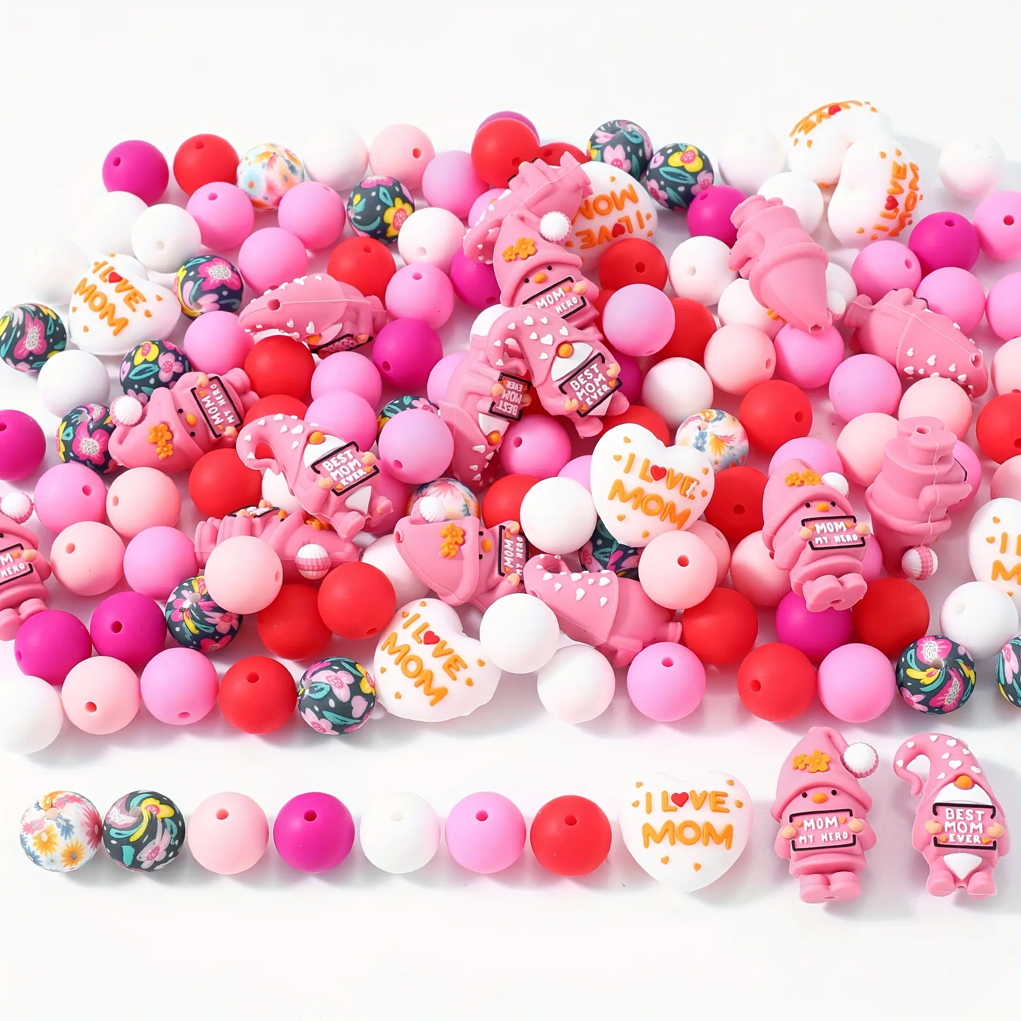 76 pieces of silicone focus beads featuring cartoon characters for Mother's Day - "The Best Mom" - cute and fashionable design, perfectly suitable for DIY jewelry making, beading pens, necklaces and keychains, craft decoration beads