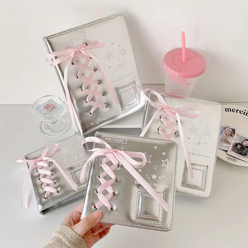 Pink Silver PU Leather A7/A5 Kpop Photocard Collector Binder - A5 Binder, Idol Photo Card Storage Album, Decor-Focused Home Supplies Stationery, A5 Binder Only