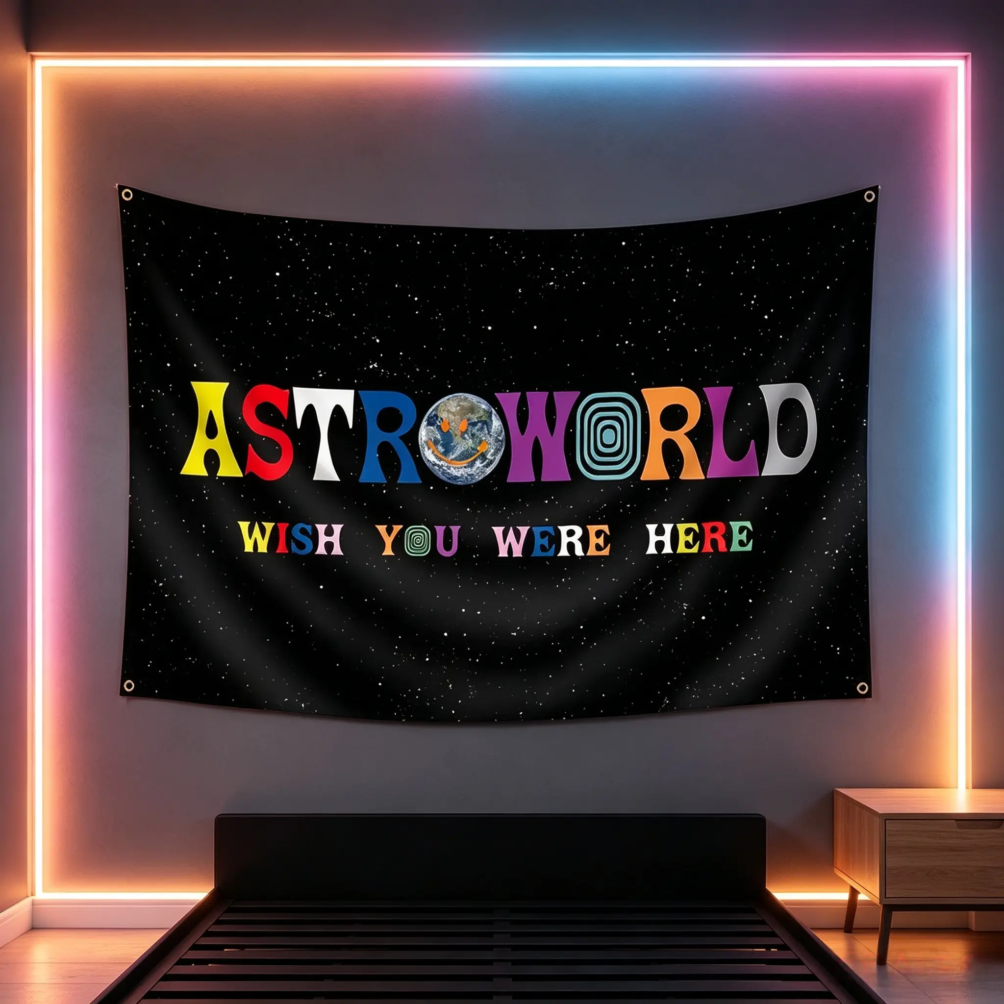 Astroworld Flag Banner Men Cave Wall Flag 3x5 Feet, Brass Eyelets, Starry Sky Pattern, Perfect for College Dorm Decor, Bedroom Dorm Decor, Home Decoration, Wall Hanging, Decorating