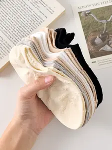 5 pairs of women's ankle socks, bow-shaped plain-colored crew socks, suitable for all seasons, Casual Daily Socks