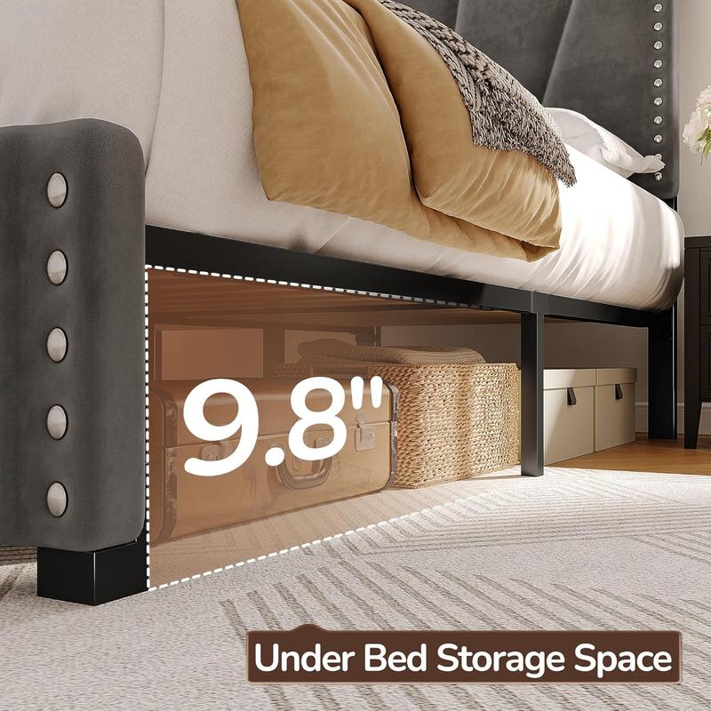 RaybeeFurniture Bed frame for Queen Bed Frame with Headboard&Storage,NO MATTRESS,  Luxury Upholstered Bed Frame with Storage, 2 Drawers & Shelf on Headboard, NO Noise, KING, FULL, Twin, Mother's Day Gifts [Falldealsforyou]